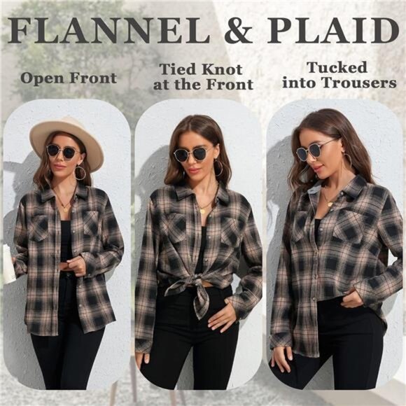 Deer Lady Plaid Flannel Shirts for Women Buffalo Plaid Shirts Oversized Long - Picture 3 of 5